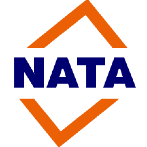 NATA official logo with orange geometric shapes and navy blue text