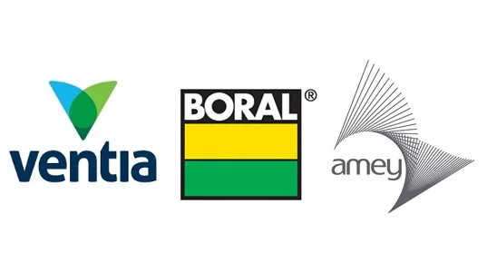 Logo of Ventia, Boral, and Amey companies displayed side by side.