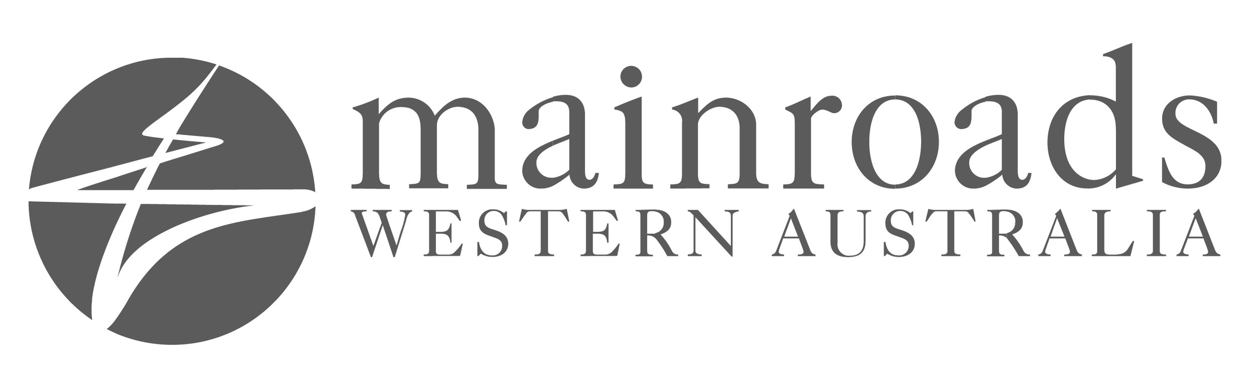 Logo of Main Roads Western Australia featuring a circular emblem with road lines and the organization's name in bold letter.