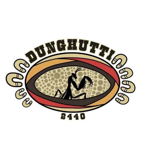 A logo for a restaurant or business named 'DUNG HUT'. It features a stylized, cartoonish dung beetle pulling a dung ball, with the text 'DUNG HUT' above it and the number '2440' below.