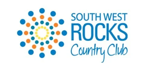 Logo of South West Rocks Country Club featuring colorful circular design and text.