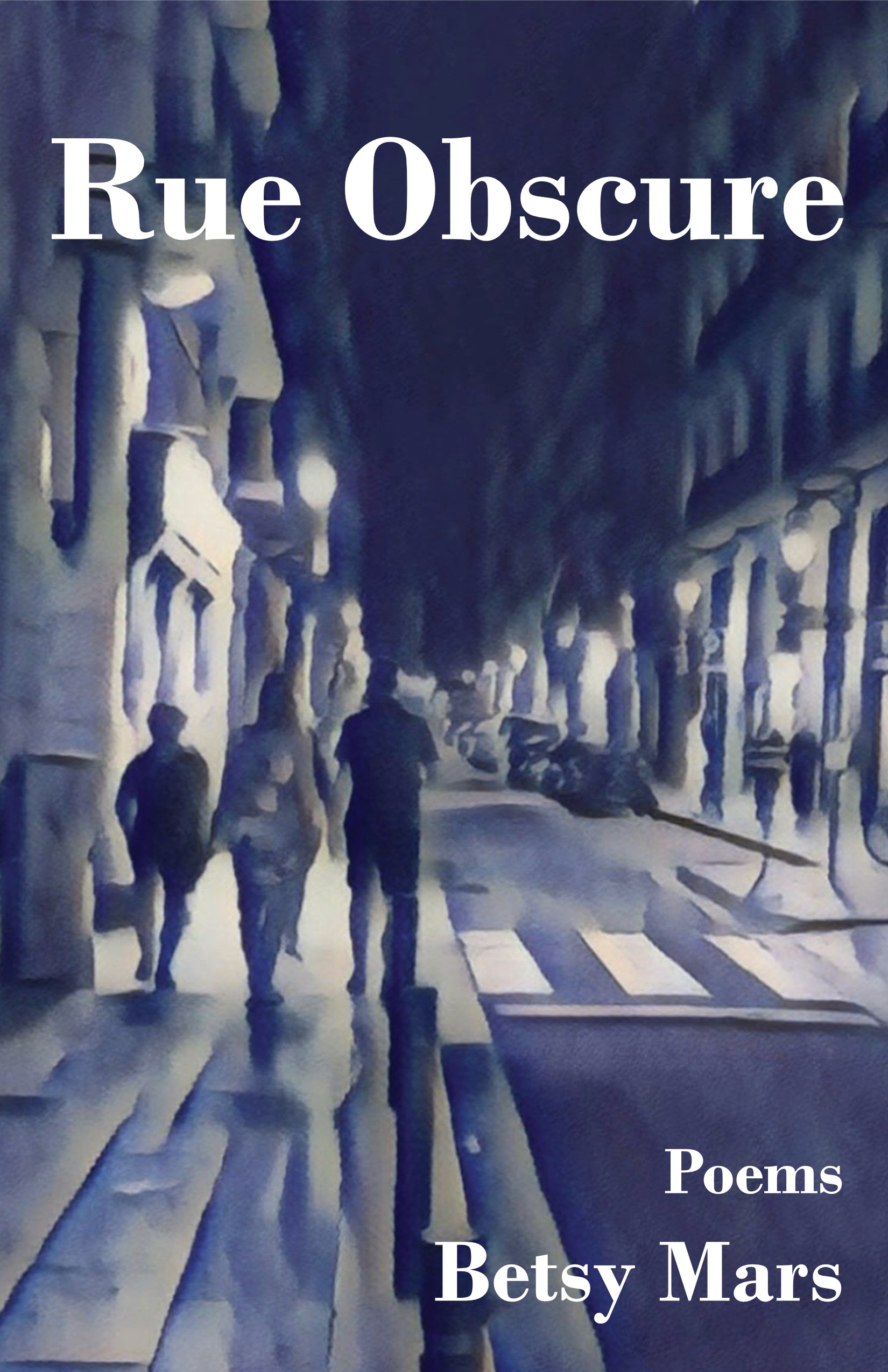 Cover of Rue Obscure: impressionistic image of three people walking down a dark street