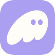 A purple square app icon with a white ghost illustration that has two small eyes.