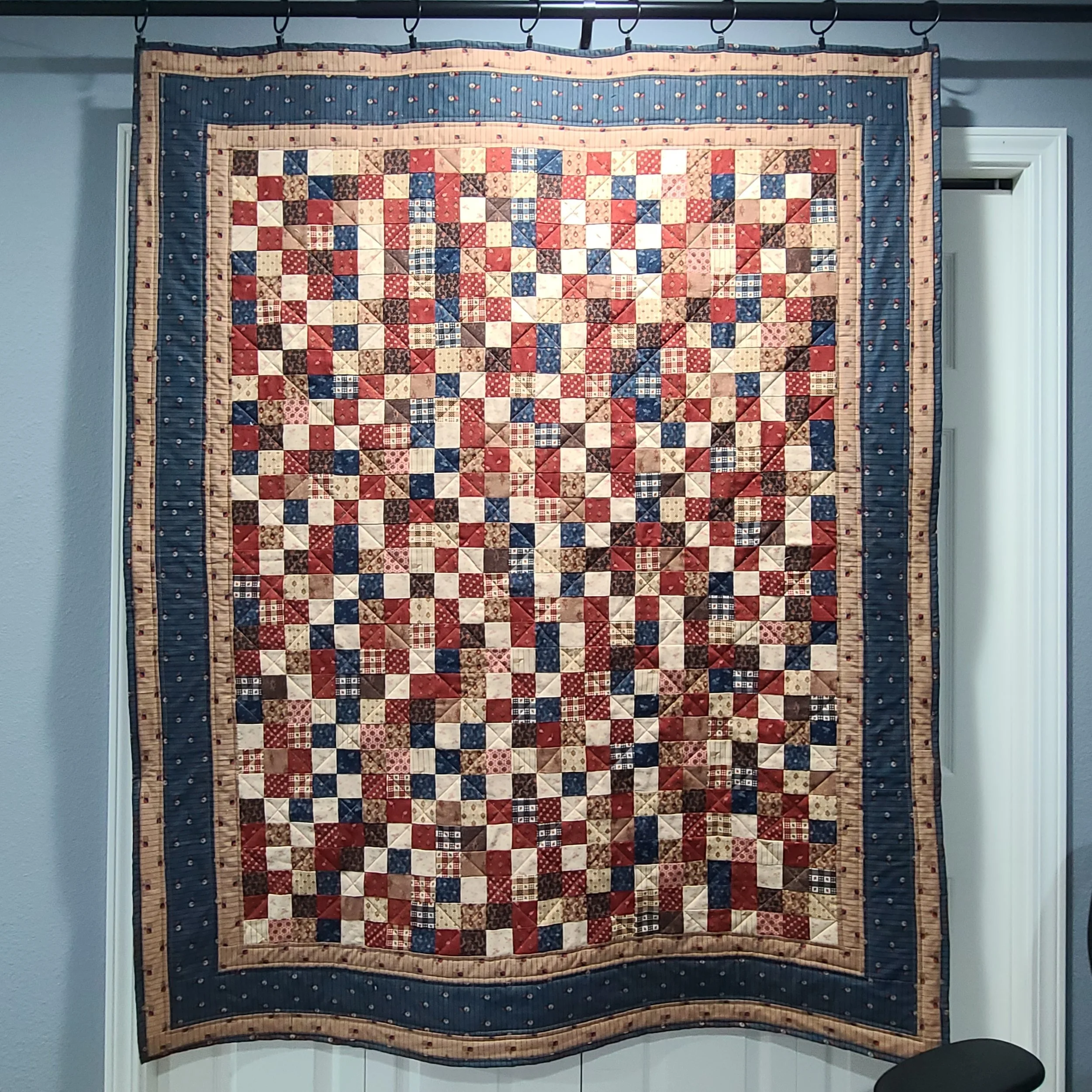 Scrappy postage stamp quilt, throw-size