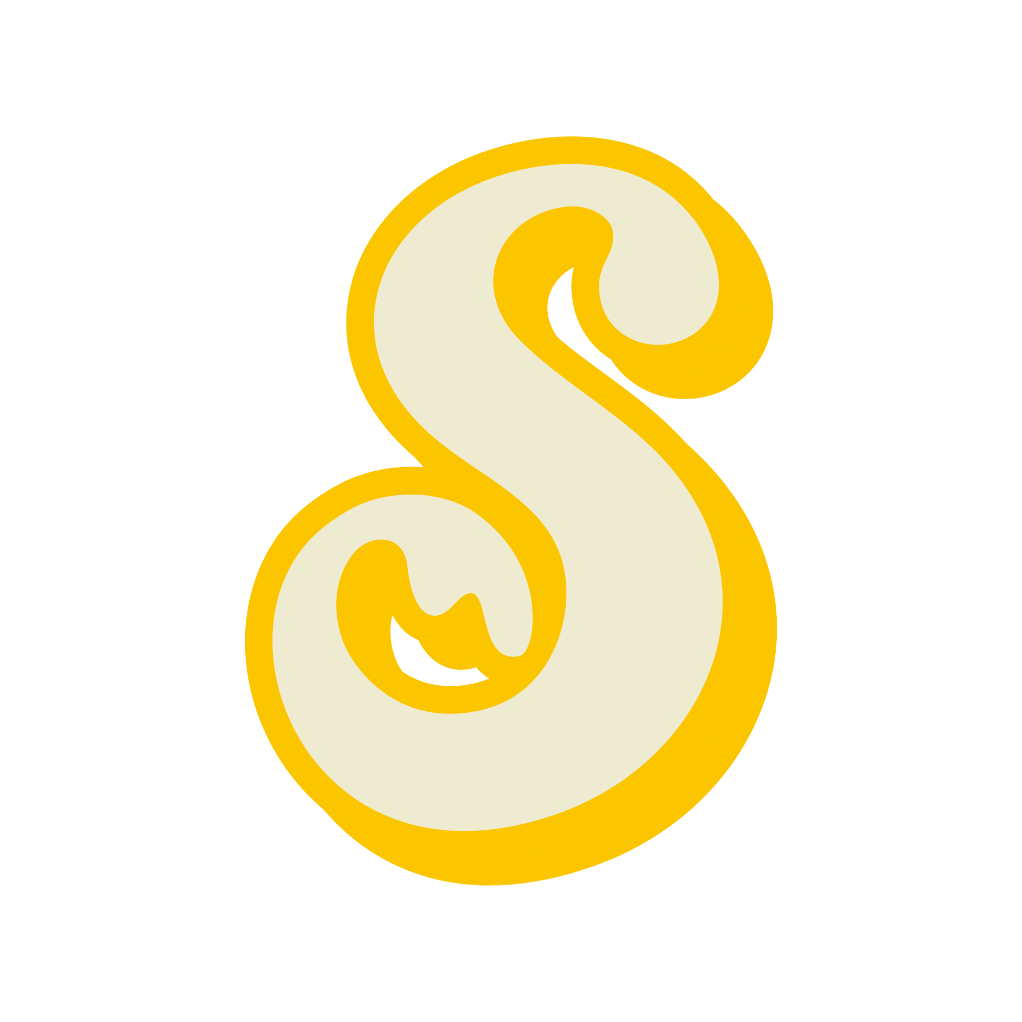 Digital artwork of a white "S" with a yellow outline.