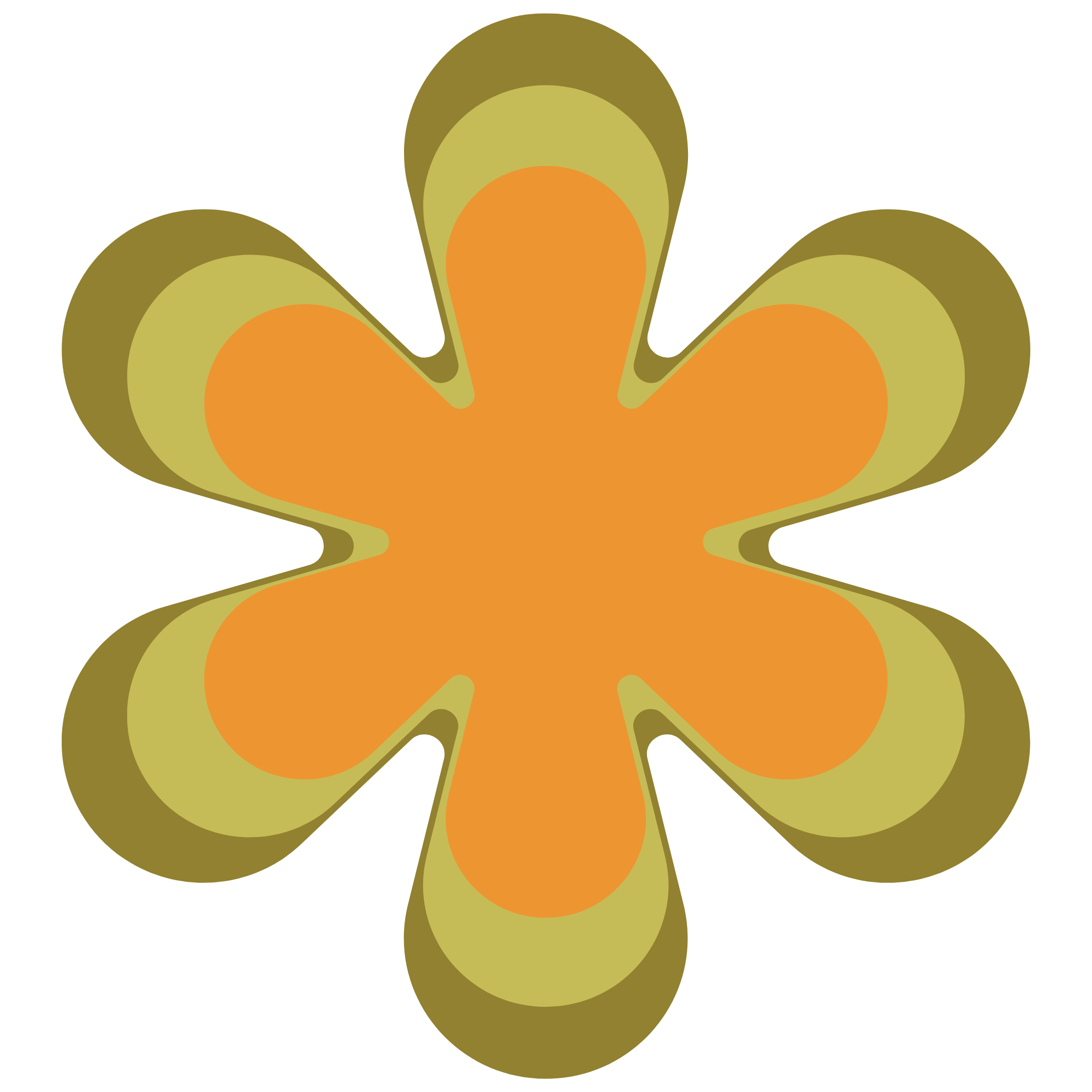 Abstract retro flower in orange, light green, and dark green.