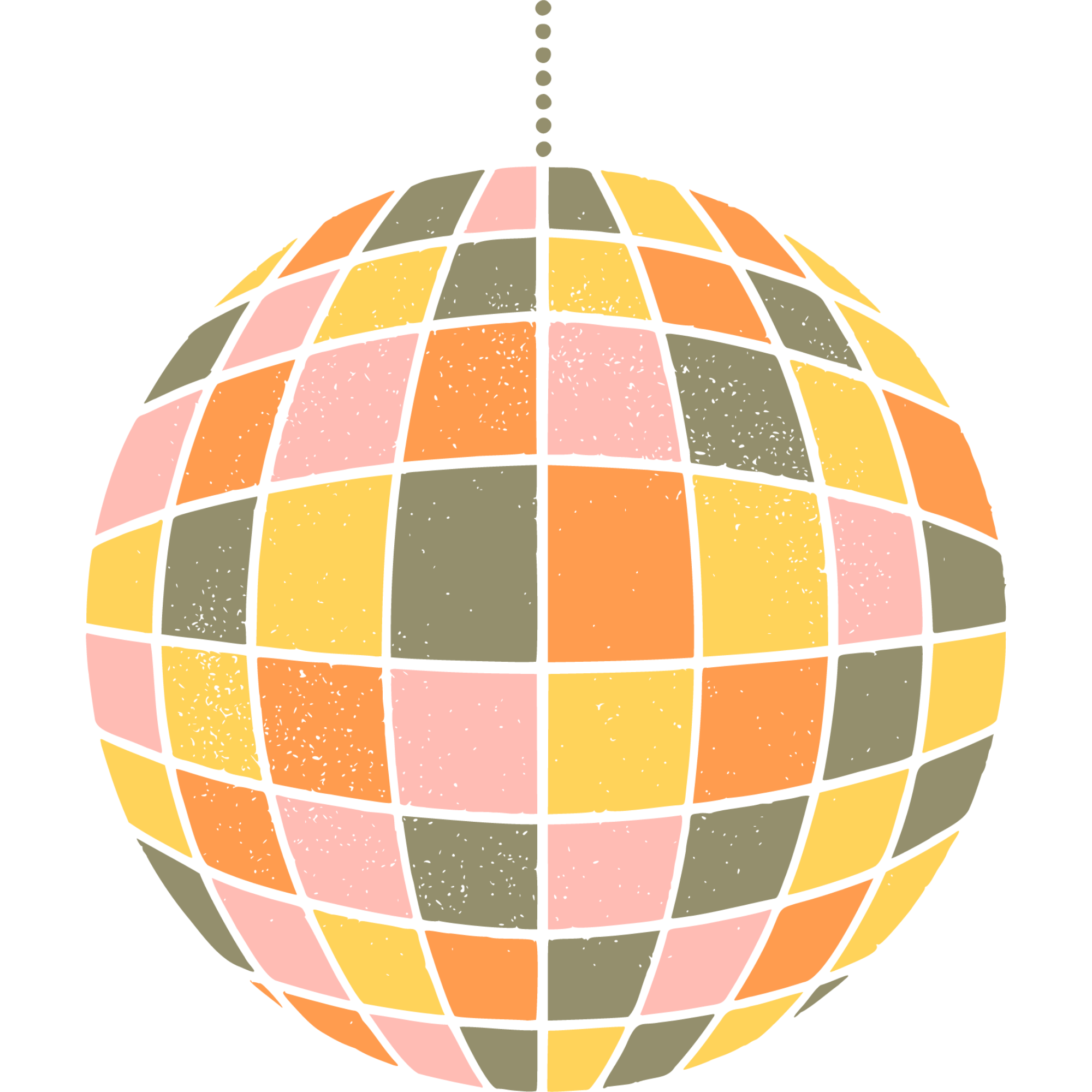 A colorful, abstract, digital artwork of a disco, in shades of pink, orange, yellow, and green.