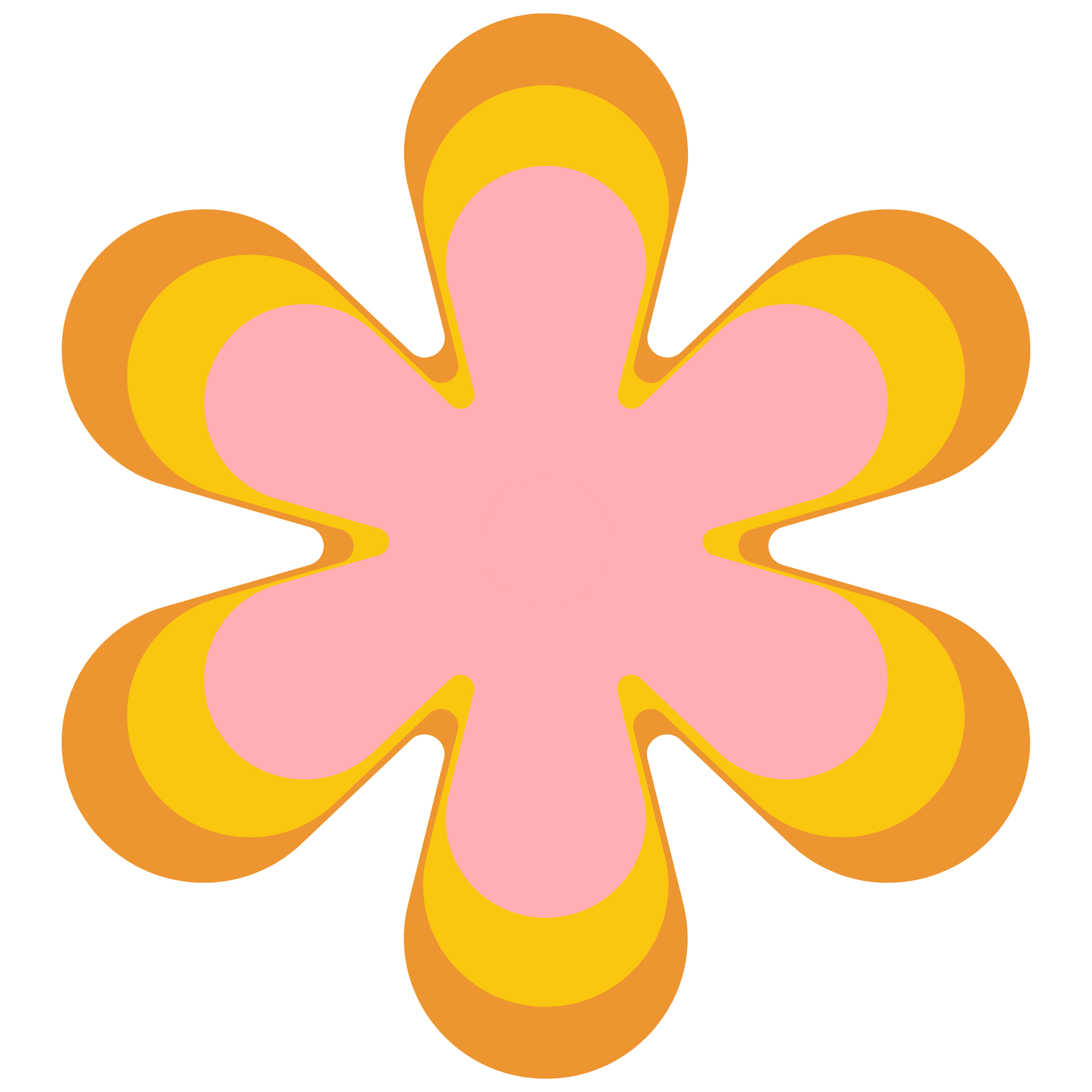 Abstract colorful flower with pink, yellow, and orange petal shapes.