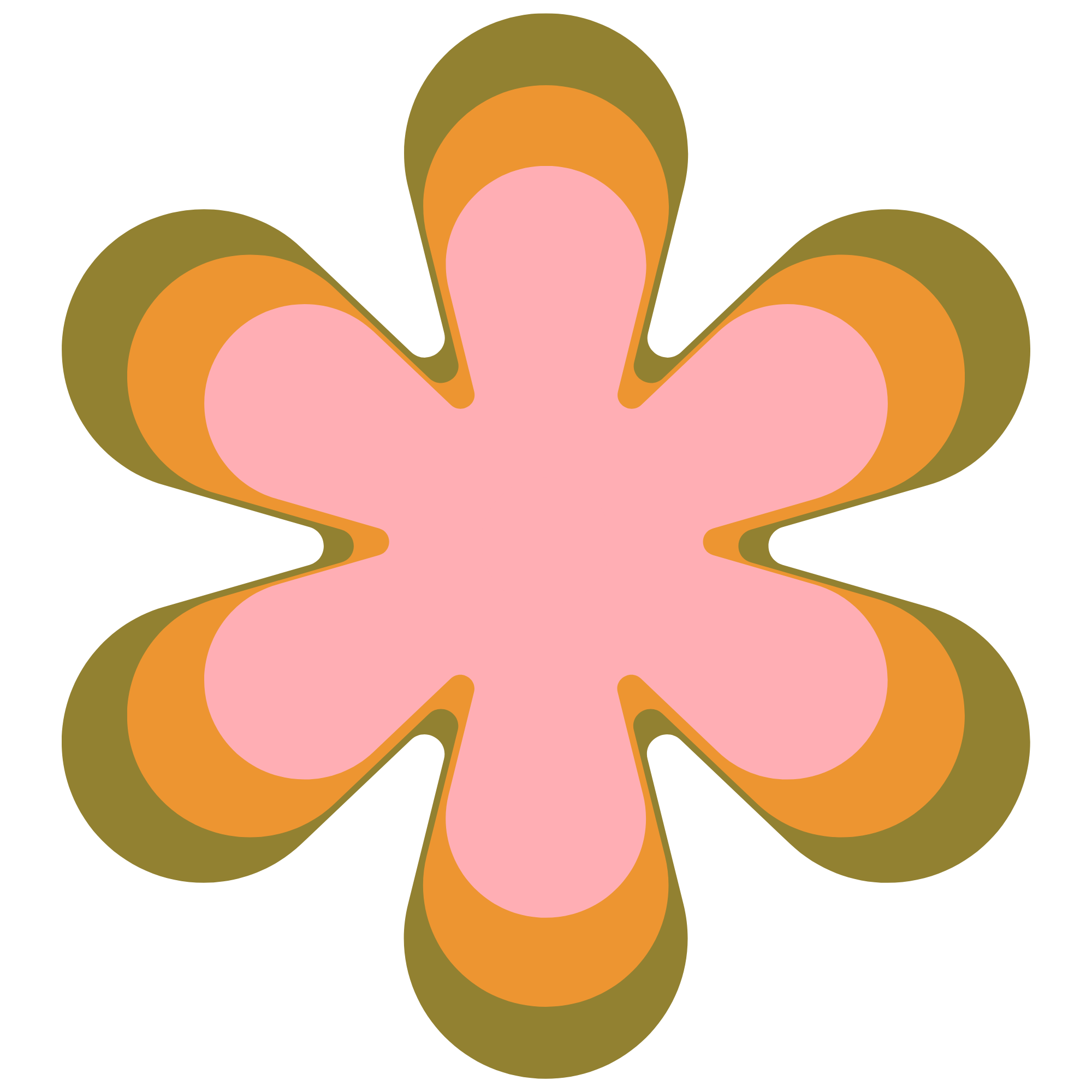 Digital artwork of a retro flower with pink, orange, and green petals.