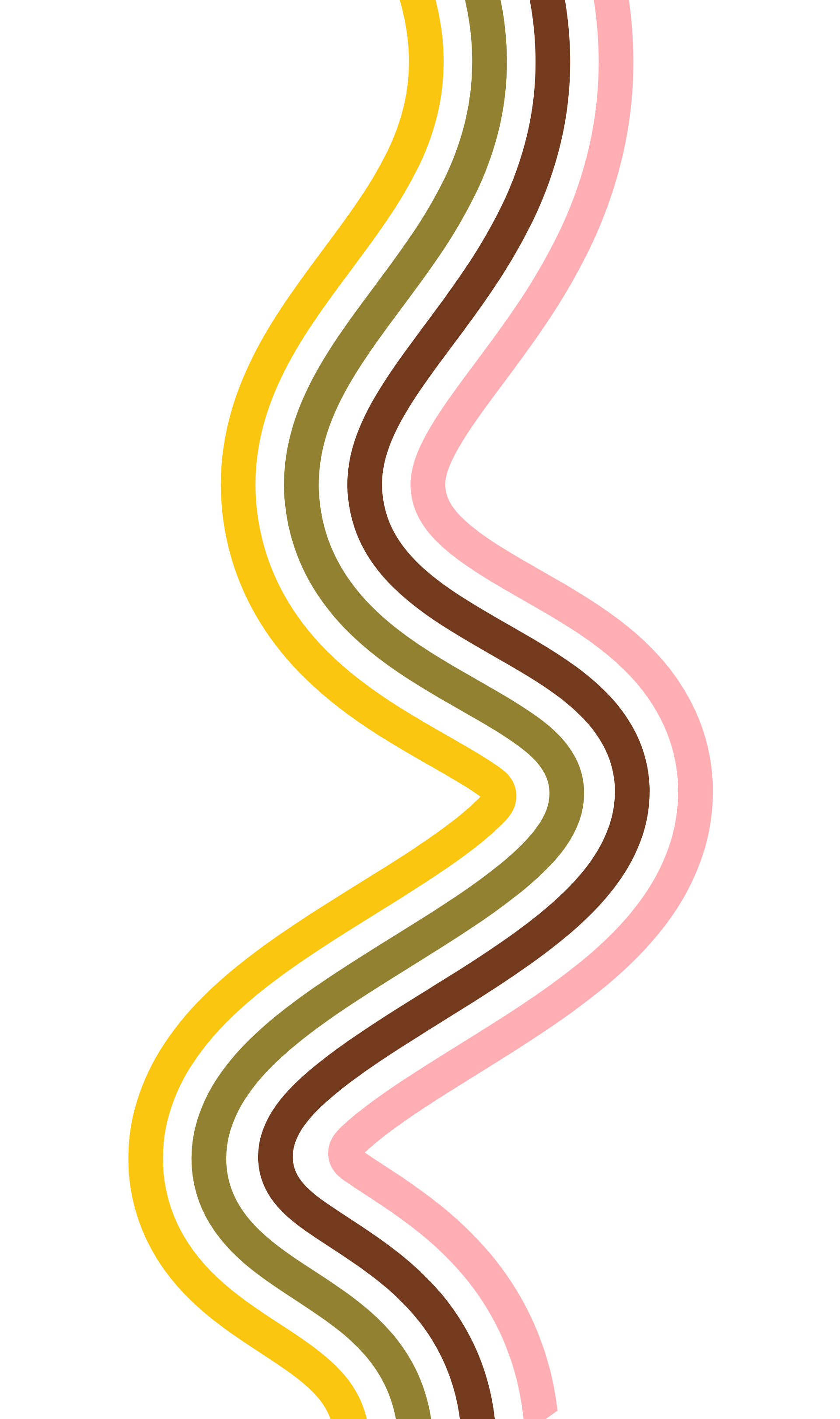 Digital artwork of retro stripes in pink, brown, green, and yellow.