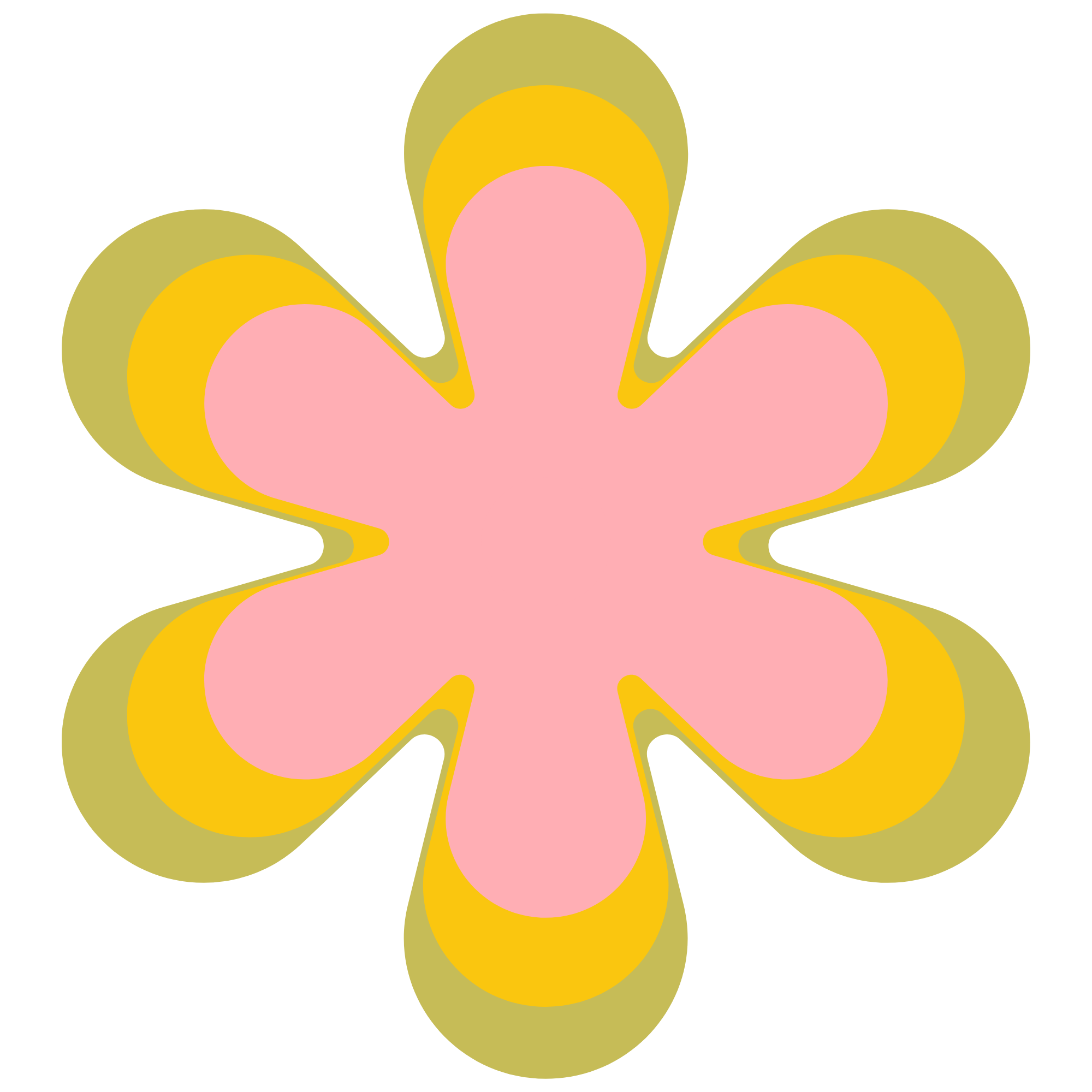 Colorful abstract flower with pink, yellow, and light green petals.