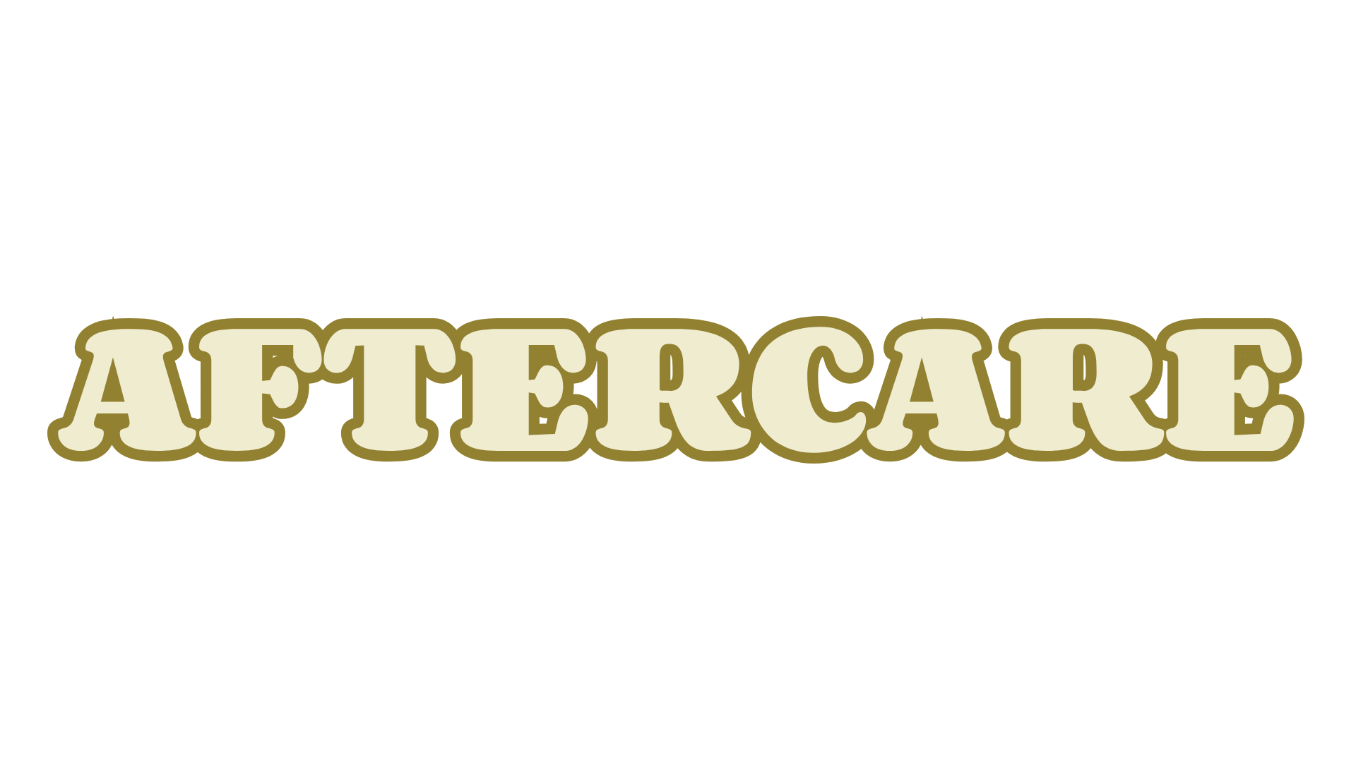 Text stating "AFTERCARE" in a playful, bold font outlined in light green.