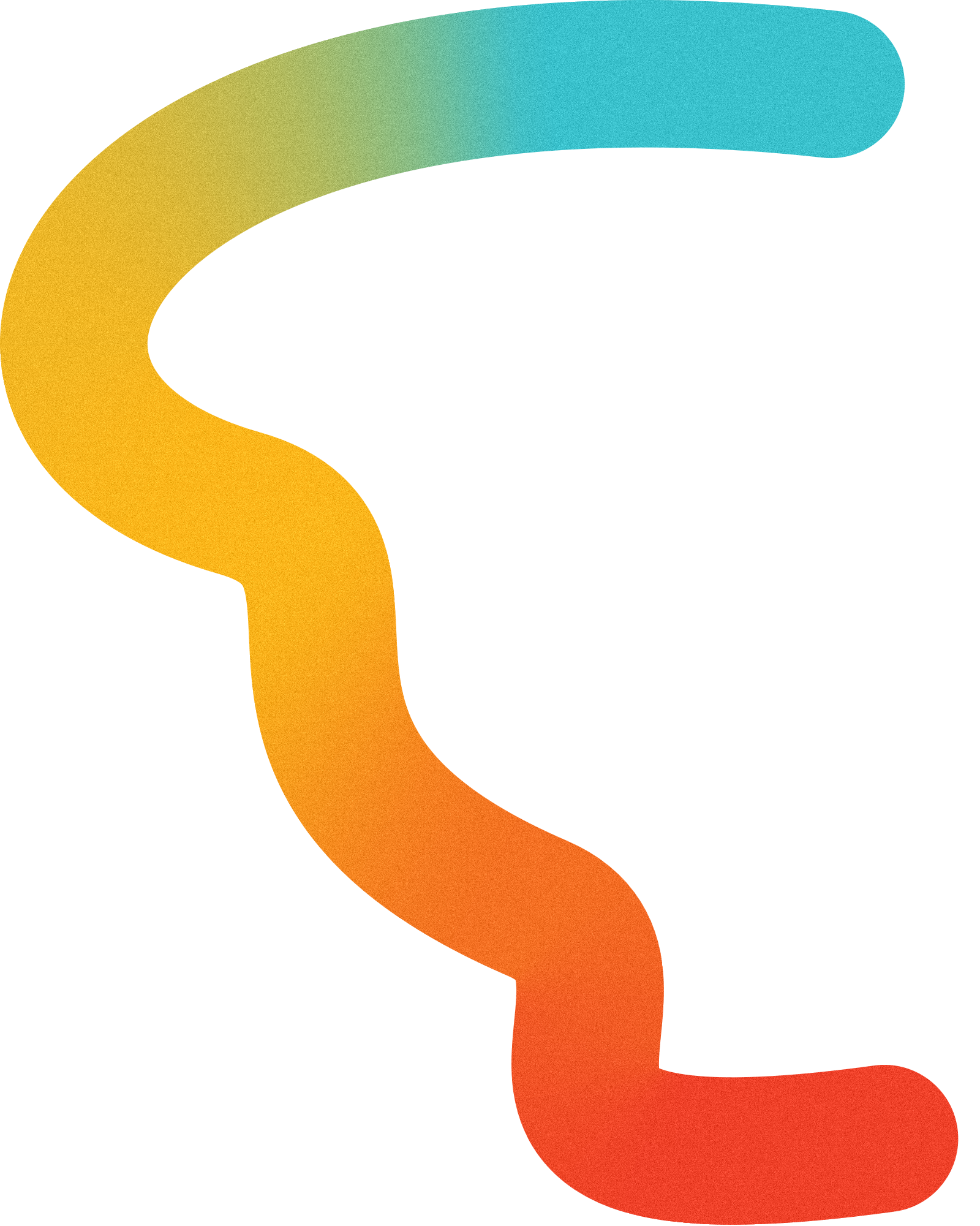 A multicolored curved squiggle line transitioning from yellow, green, blue, orange to red.