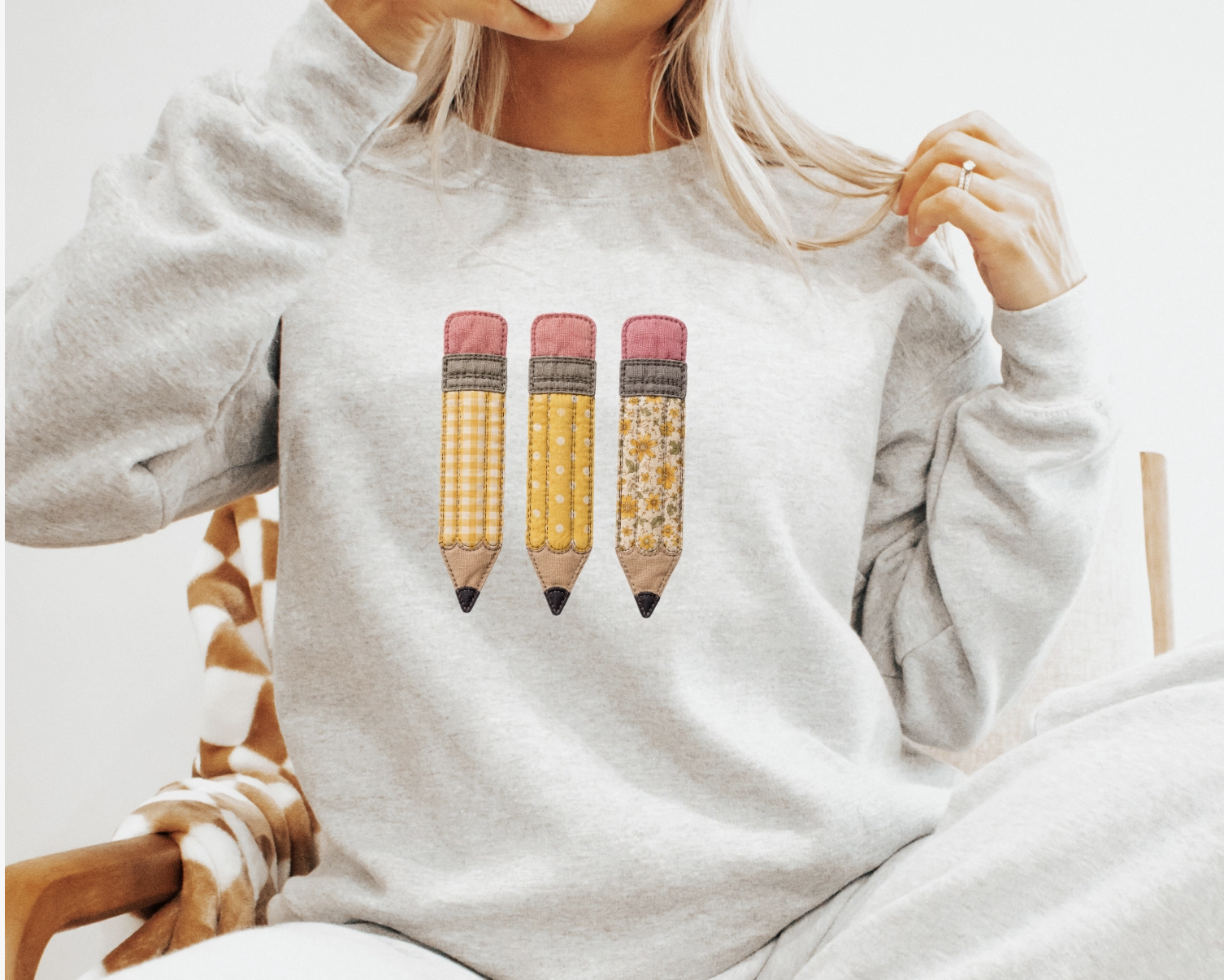 Embroidered Pencil Teacher Crewneck