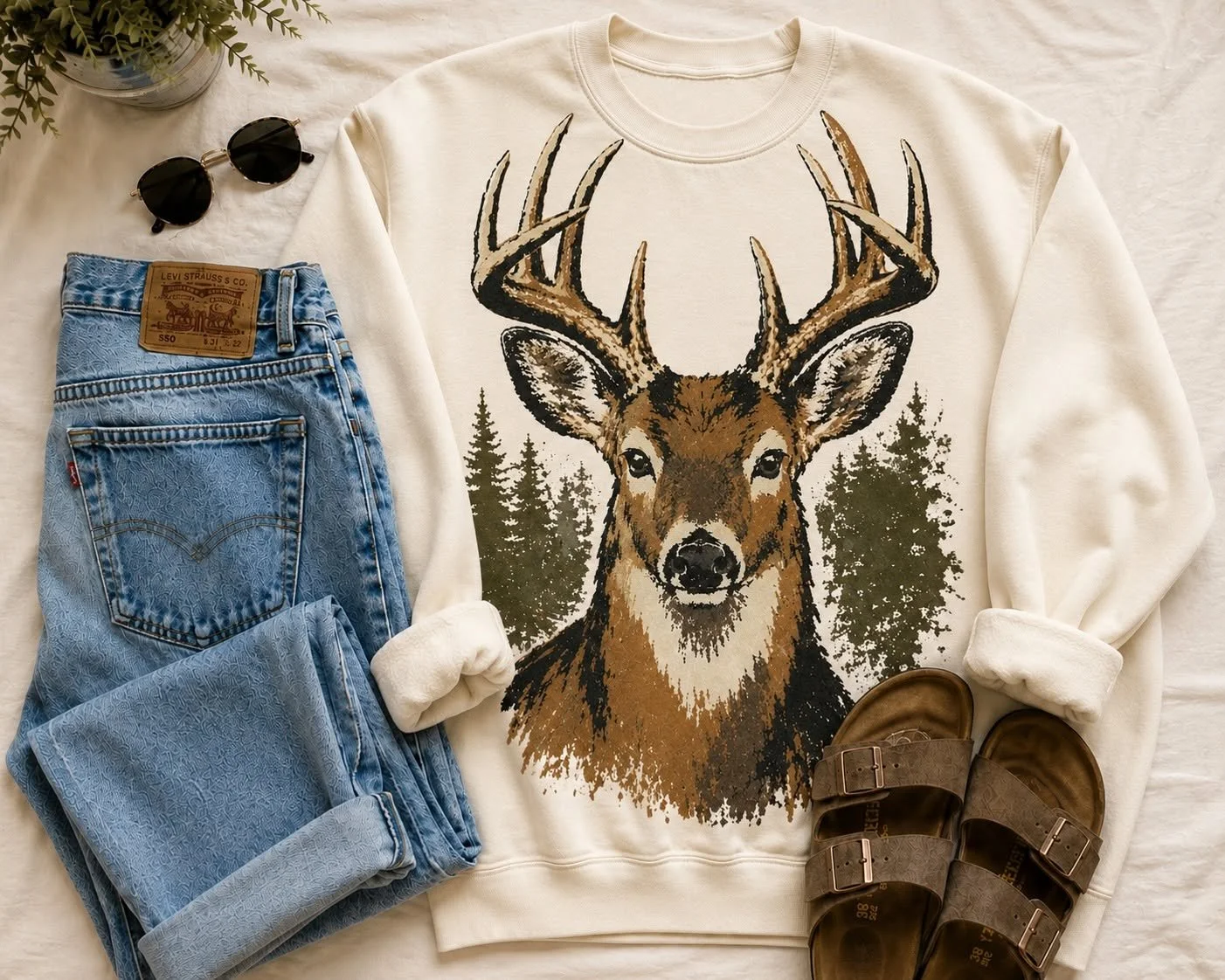 Gildan Cream Deer Crewneck