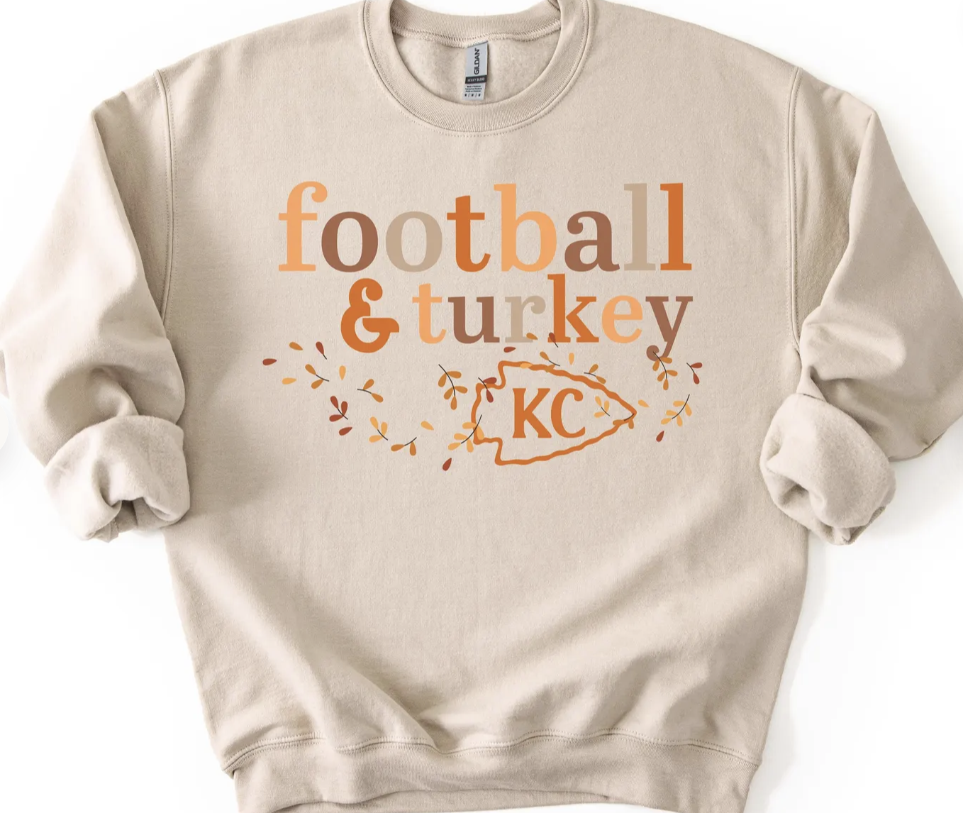 Gildan Tan KC Football and Turkey Crewneck
