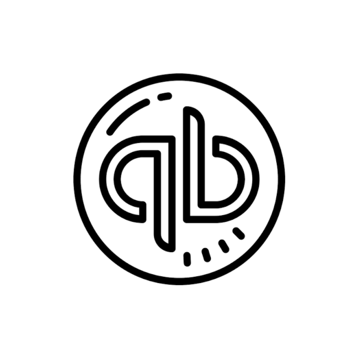 Black and white logo with the letters 'a' and 'b' intertwined inside a circle.