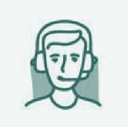 Line drawing of a person wearing a headset, indicating customer support or call center service.