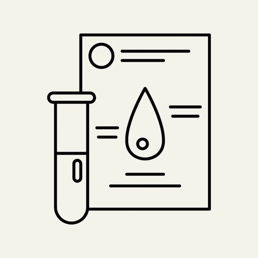 Icon of test tube and water treatment report that is provided as a independent third party.