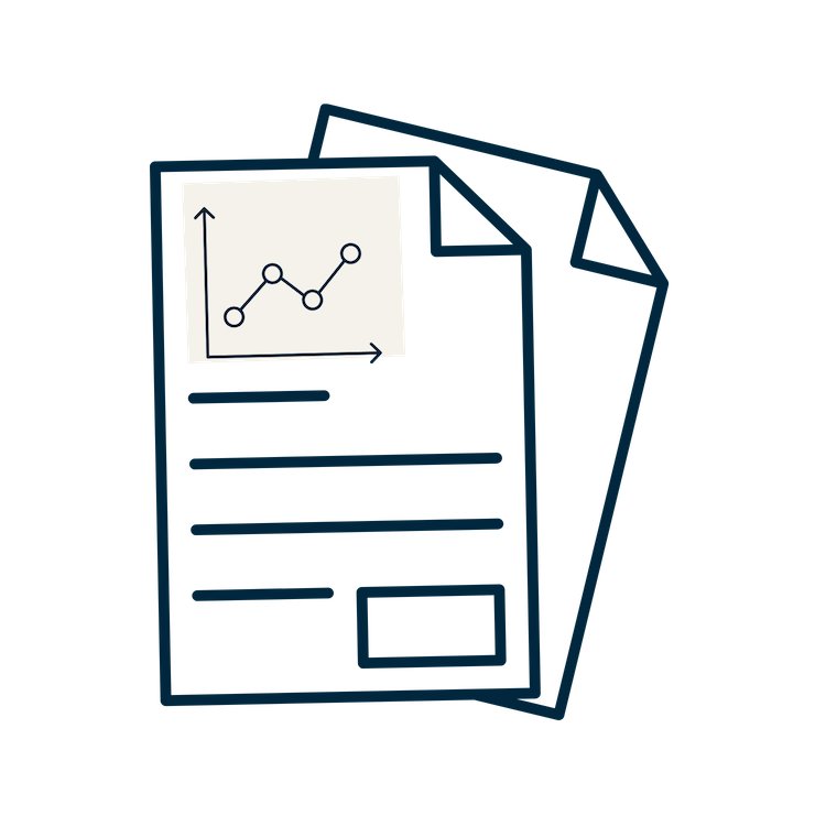 Icon of documents to indicate the statistical analysis and experimental design phase.
