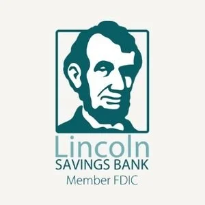Logo of Lincoln Savings Bank featuring a stylized portrait of Abraham Lincoln with the text 'Lincoln Savings Bank Member FDIC' beneath it.