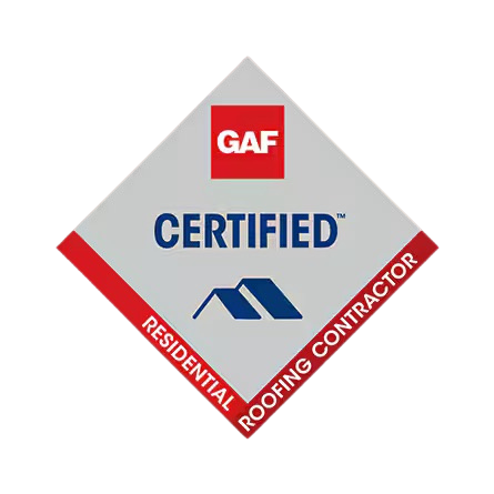 GAF Certified Residential Roofing Contractor logo with red, white, and blue colors
