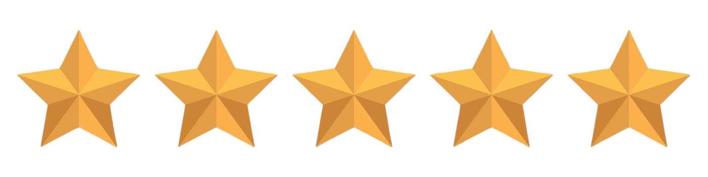 Five gold stars in a row, representing a five-star rating.