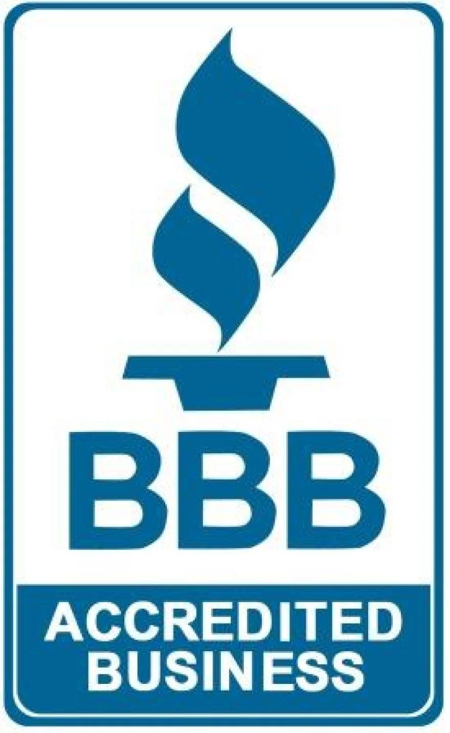 BBB accredited business logo featuring a stylized torch outlined in blue with the letters BBB and the phrase 'Accredited Business' underneath.