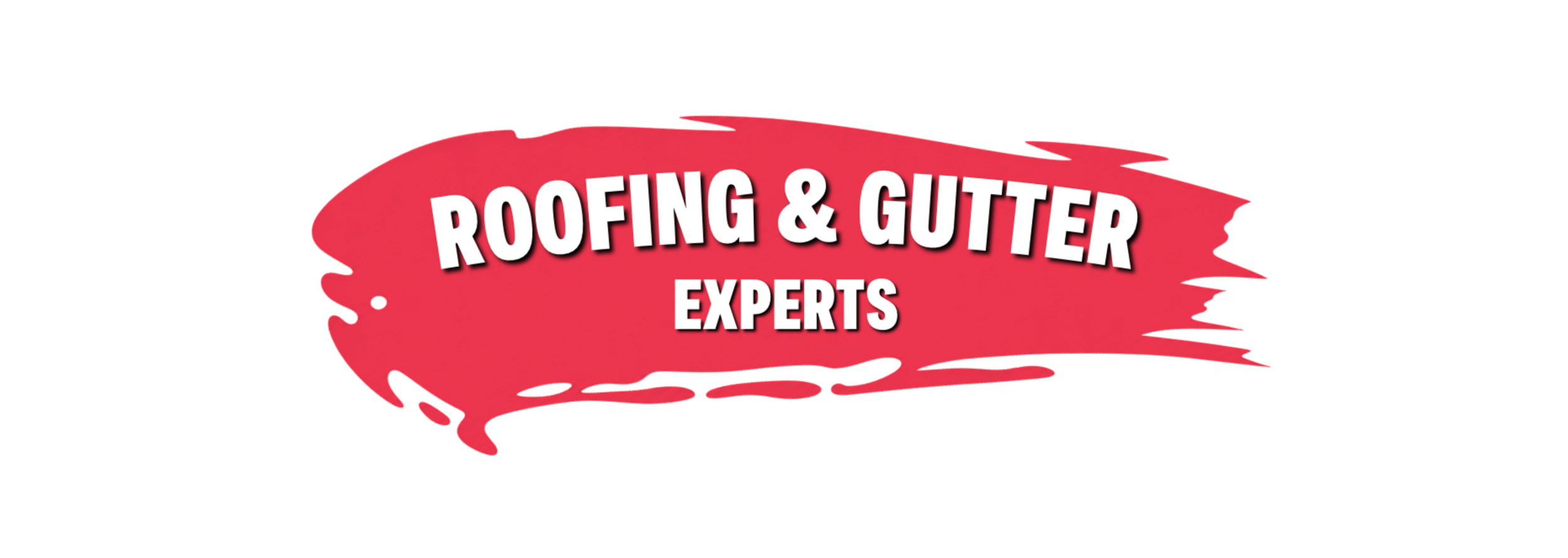 Red speech bubble with black text that reads 'Roofing & Gutter Experts'.