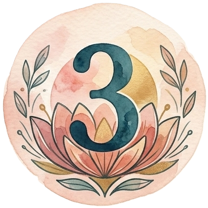 Number three on a watercolor floral design on an orange and red background.