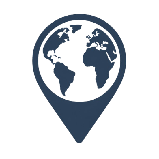 The Itinerary Logo - the outline of a globe within an image of a map pin