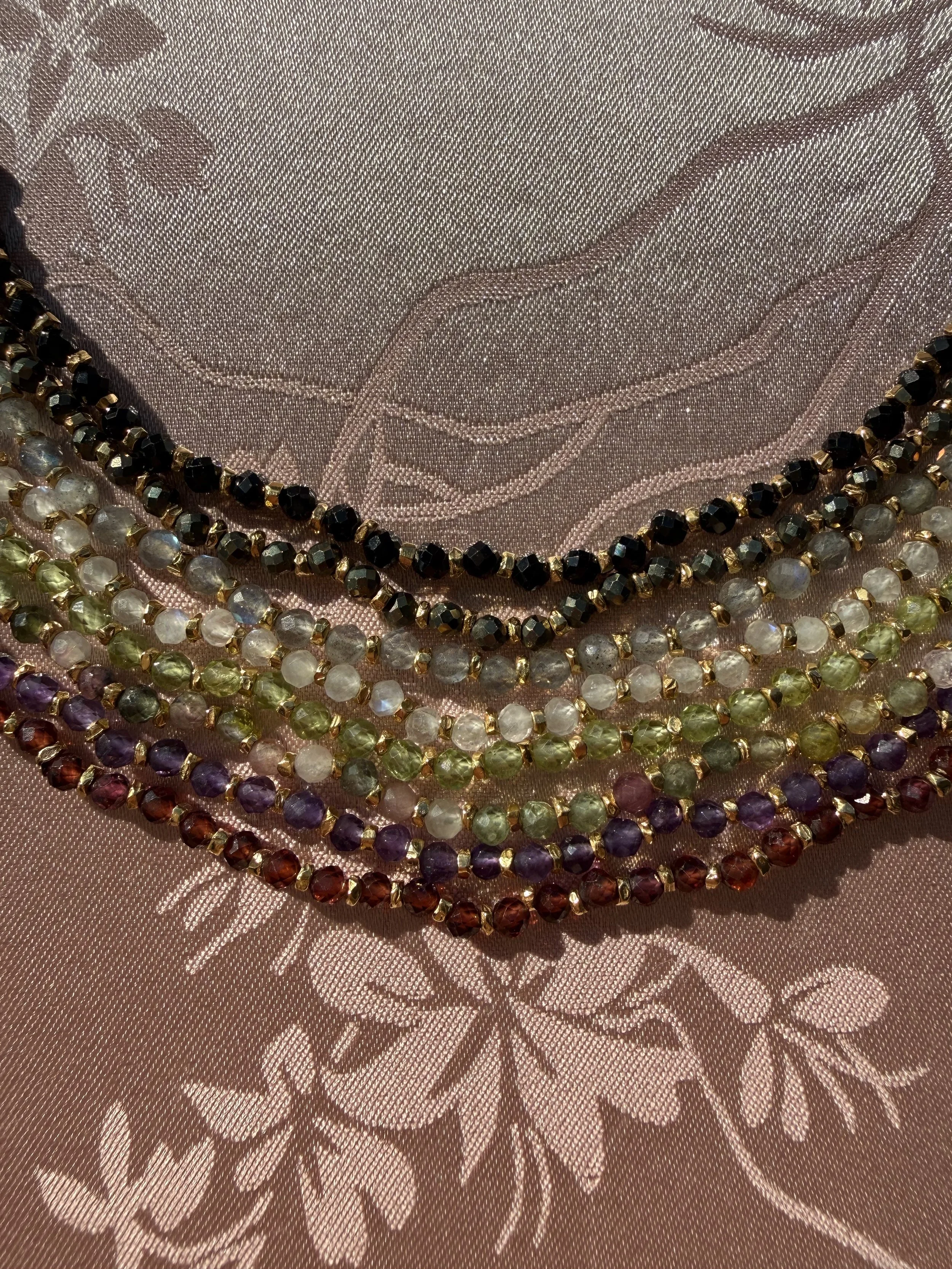 Lotus Necklace (Square conectors) Multi color Tourmalines