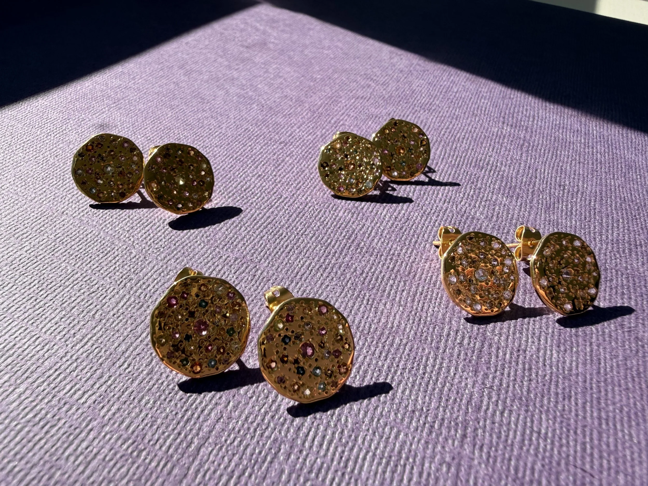 Round Galaxy Earrings - White Topaz