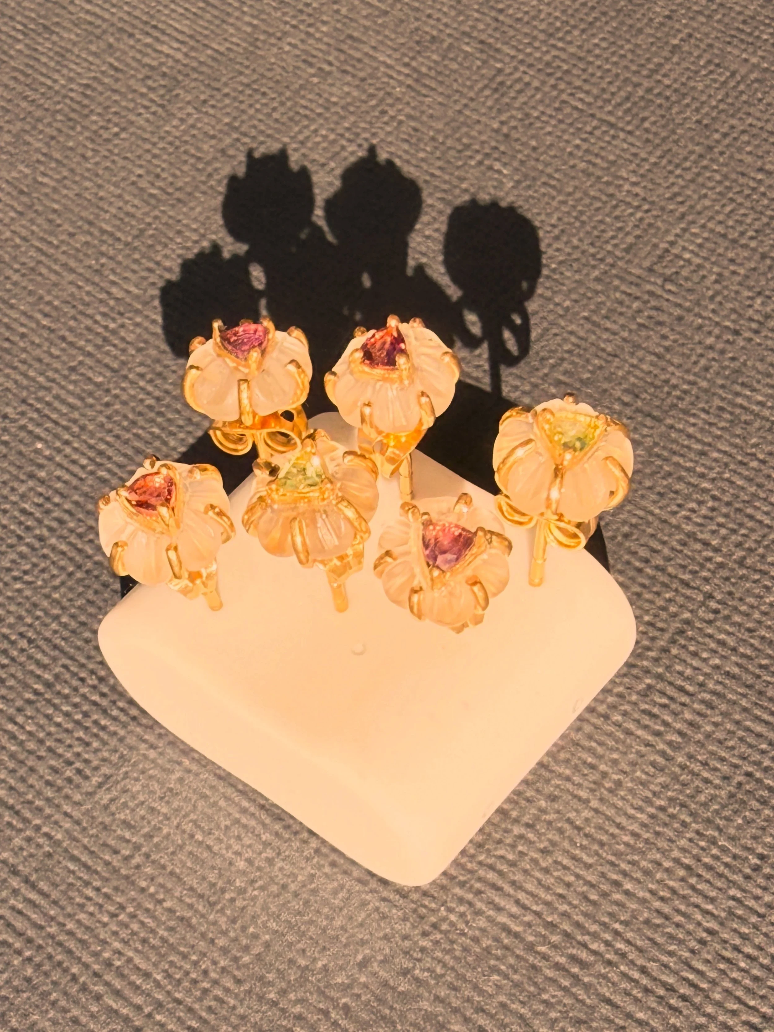 Flower Earrings (Crystal Quartz Carving)