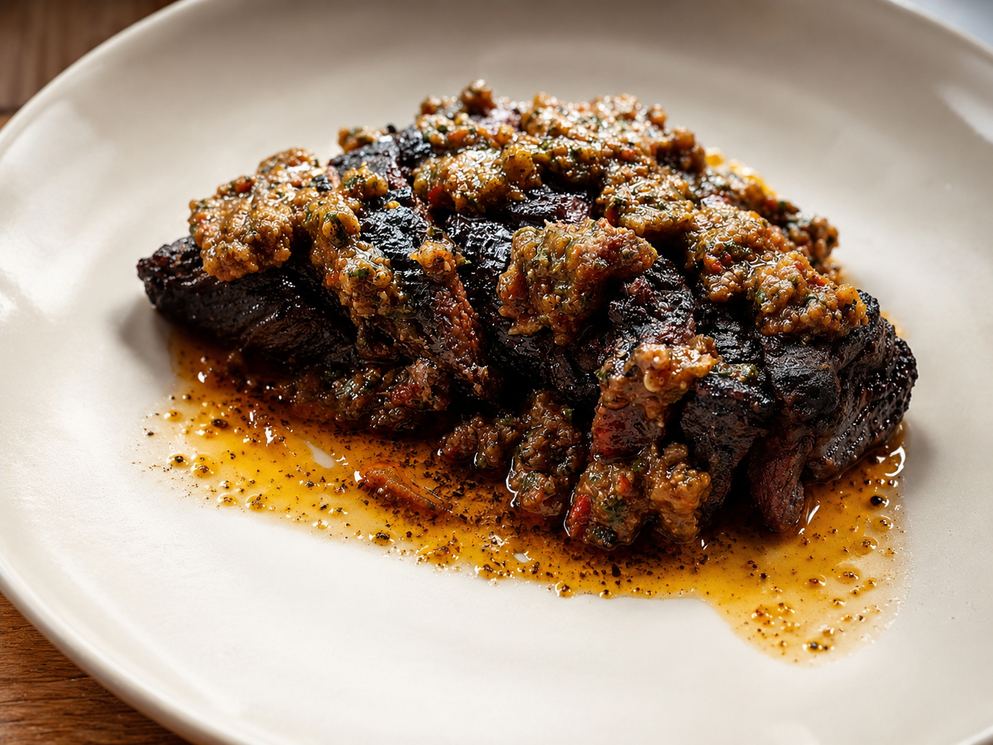 Grilled beef steak with red chimichurri