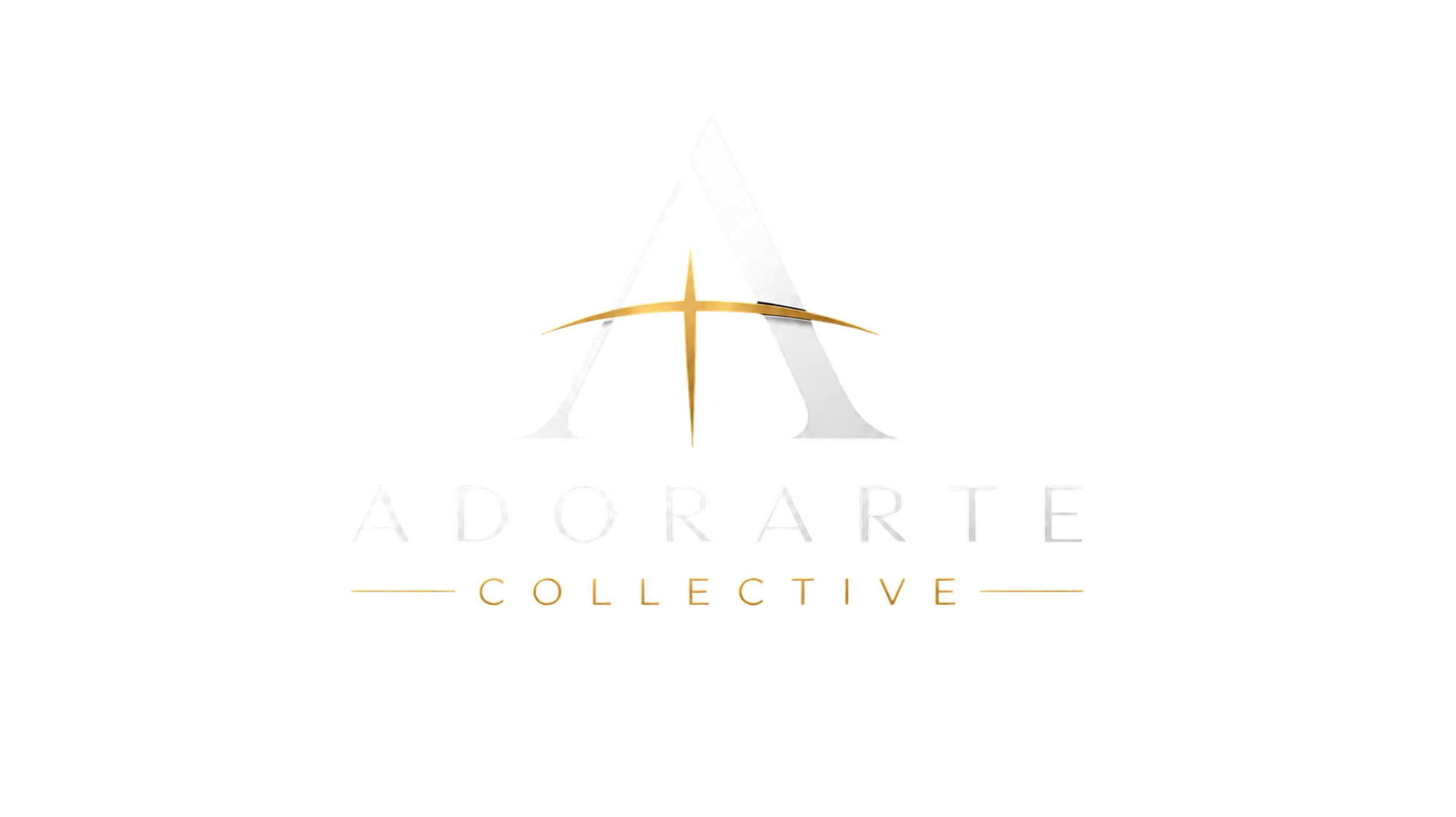 Logo de Adorarte Collective con una letra A estilizada, una cruz dorada y el nombre del ministerio.