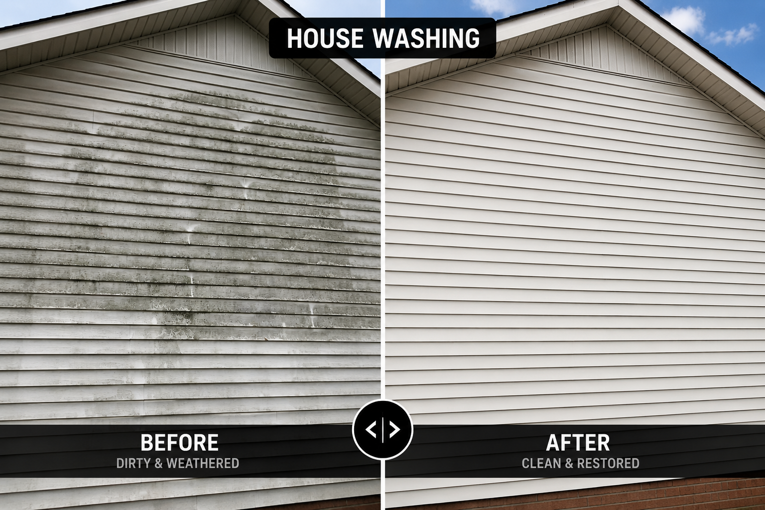 Before and after residential house washing and exterior cleaning in Middle Tennessee