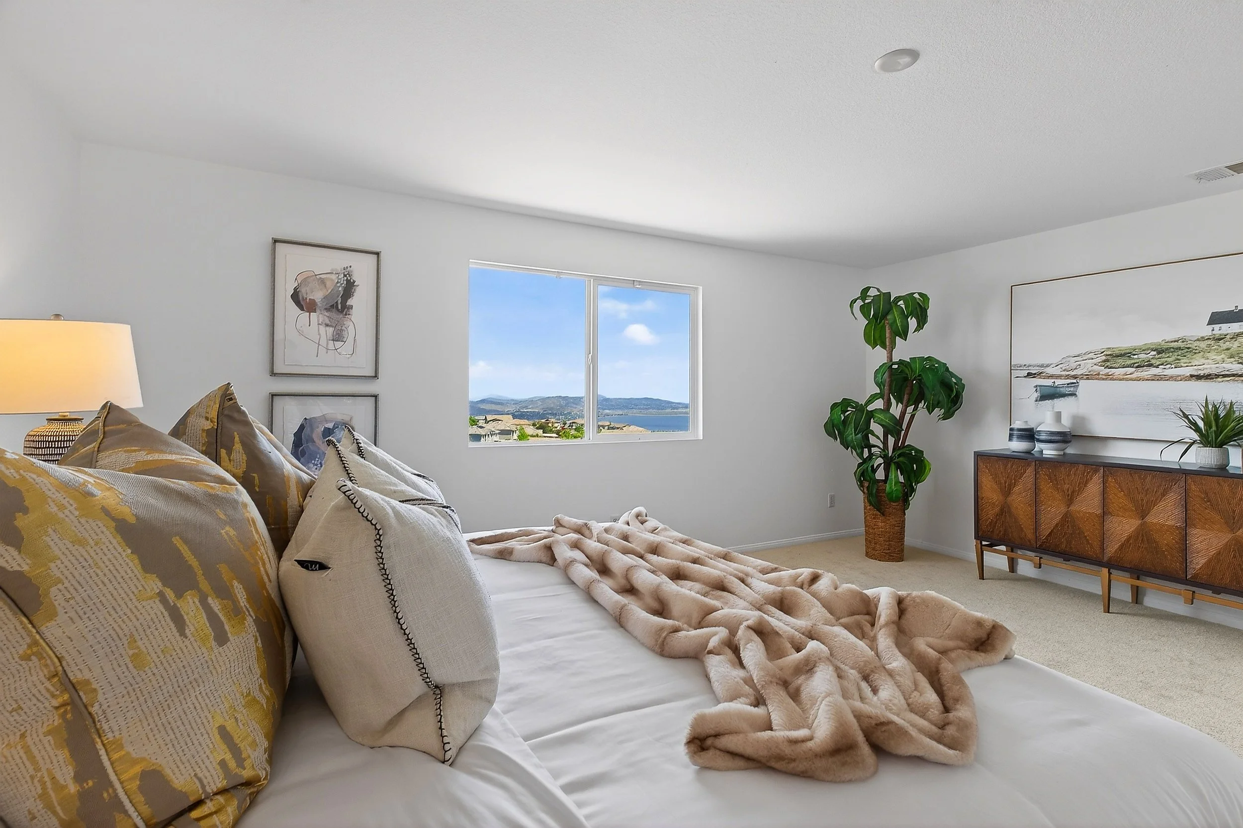 Contemporary master suite in a Lake Elsinore, California home photographed by Mike Fujie
