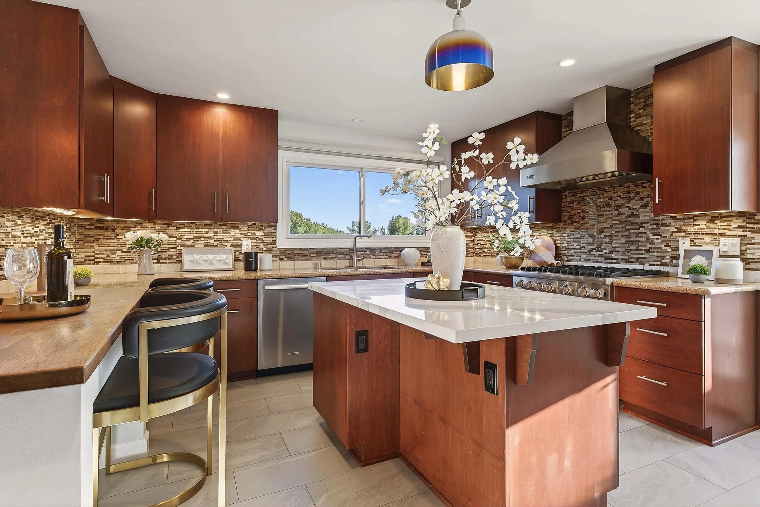 Contemporary kitchen in an Arcadia, California luxury home photographed by Mike Fujie