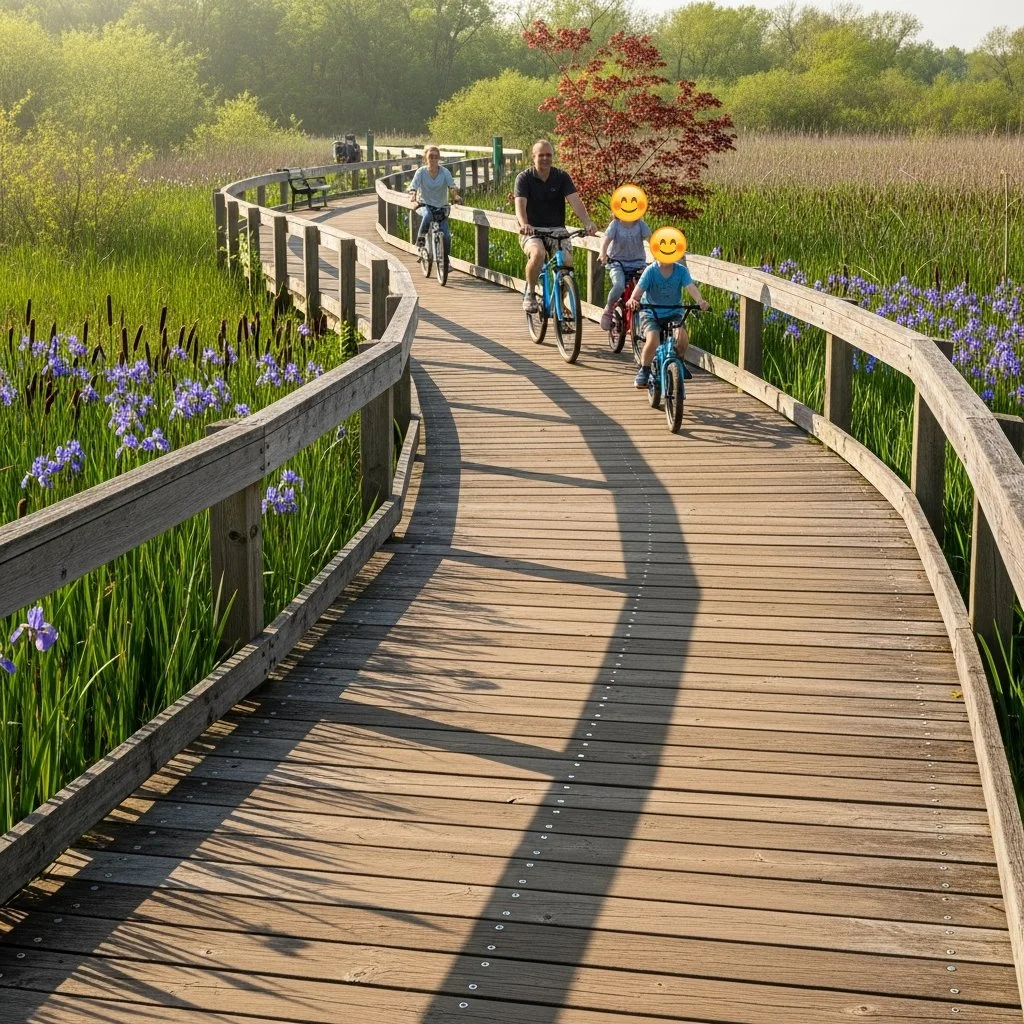 Sierra Madre biking path with family