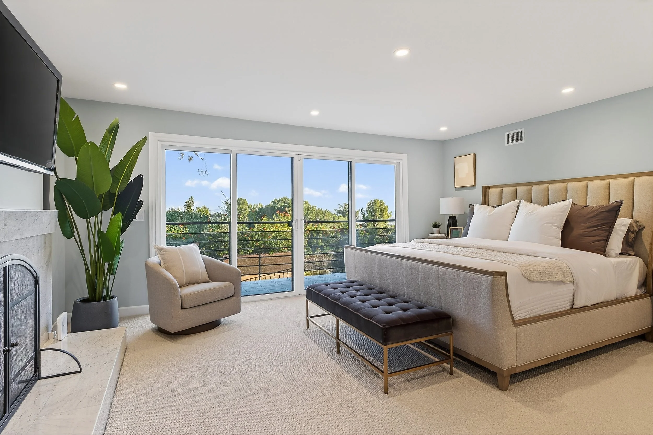 Contemporary master suite in an Arcadia, California luxury home photographed by Mike Fujie