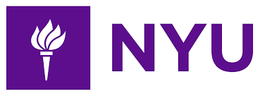 NYU logo featuring a purple torch icon and the letters 'NYU' in purple.