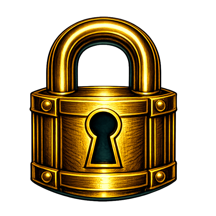 Gold padlock with a keyhole against a black background.