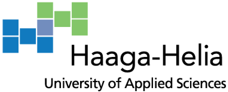 Logo for Haaga-Helia University of Applied Sciences, featuring colored squares and the text.