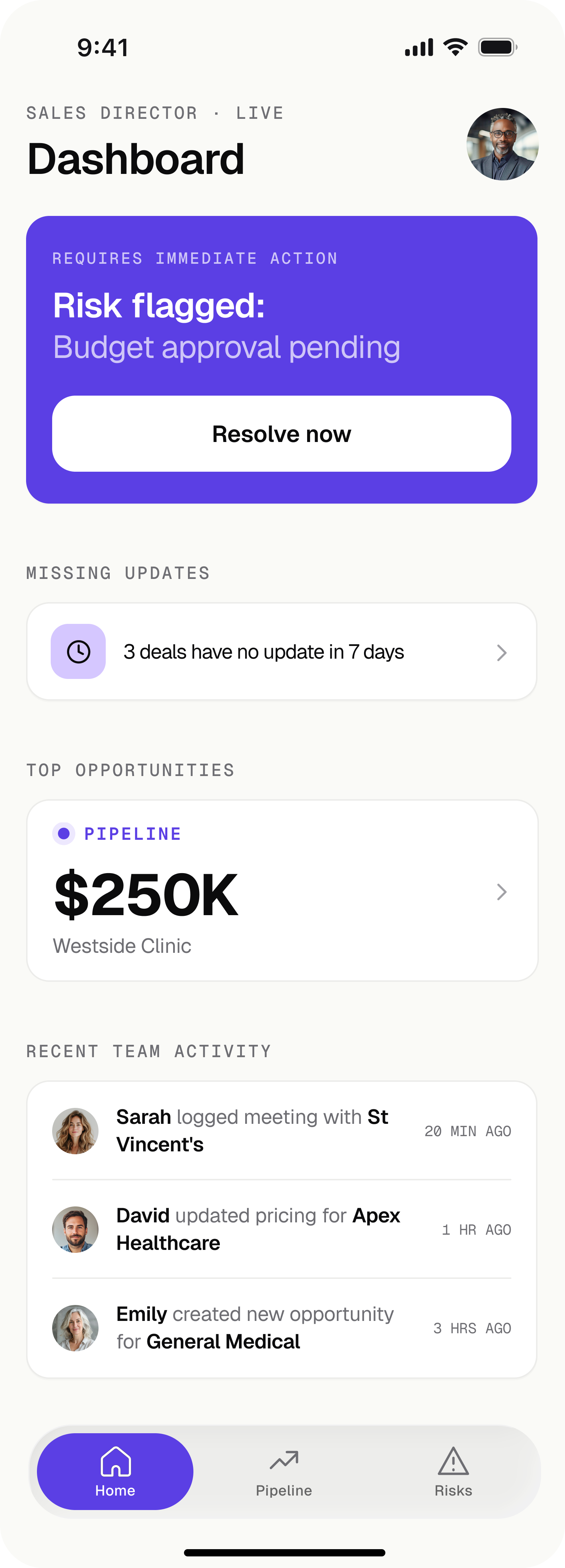 Debrief sales director dashboard preview