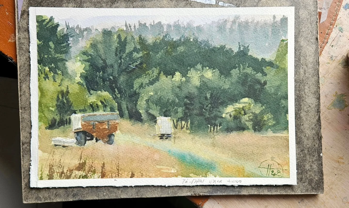 Plein air painting is back. First time using 600+ g/m^2 watercolor paper and also the first time using Saunders watercolor paper! So far so good.