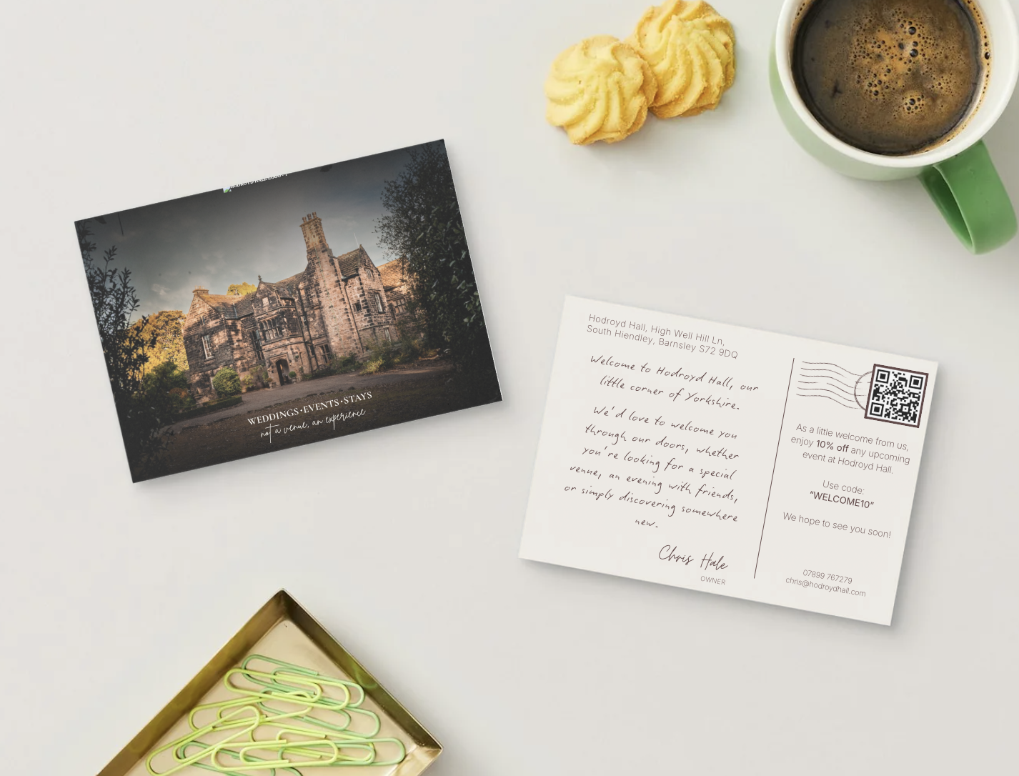 Postcard design created for Hodroyd Hall