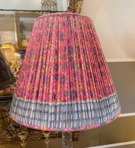 Vintage Sari Lampshades in Fuschia Bloom - Pair