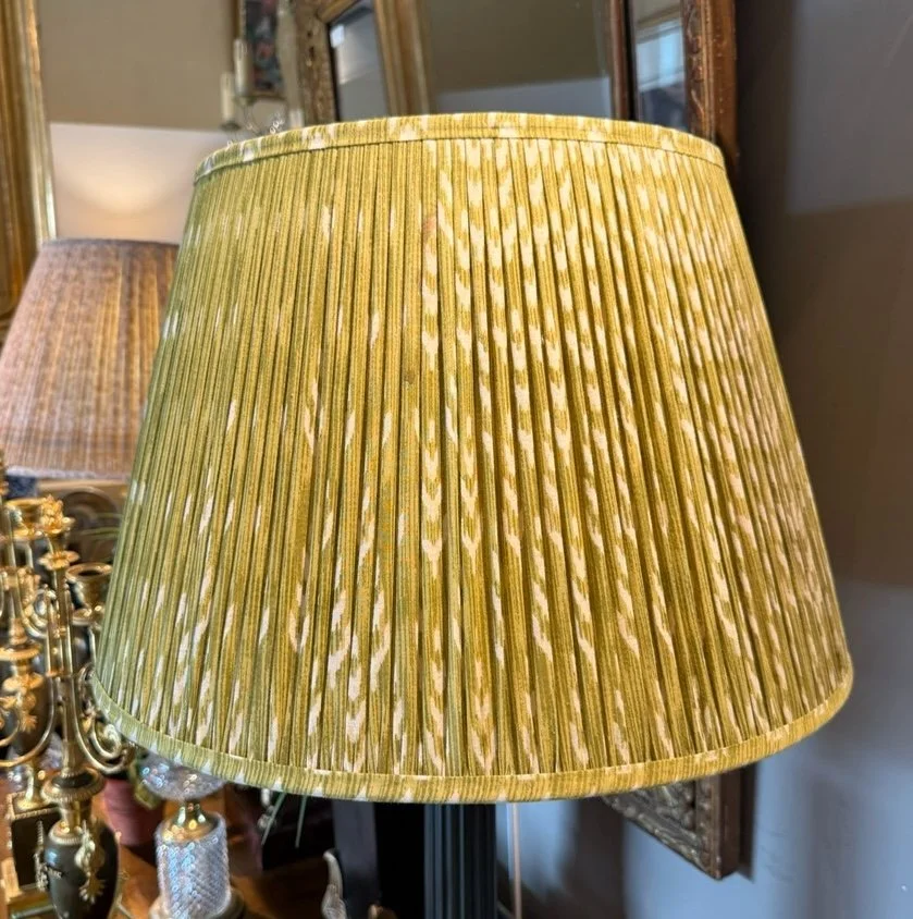 Vintage Sari Lampshades in Khaki Ikat - Pair
