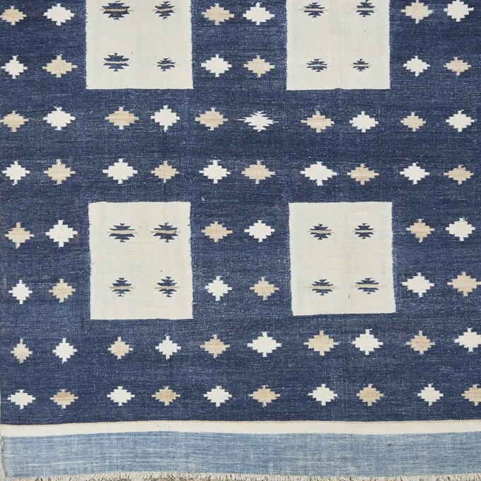 Antique Indian Cotton Tile Diamond Dhurrie